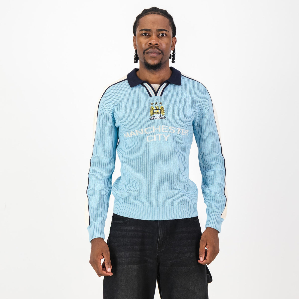 Manchester City Retro LS Knit Jersey-Sky Blue