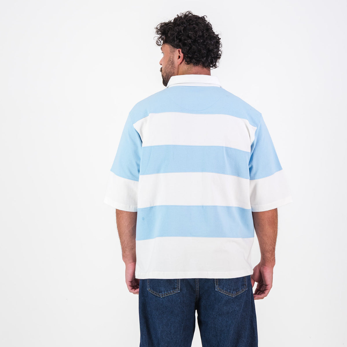 Manchester City Stripe SS Rugby Polo - Sky Blue