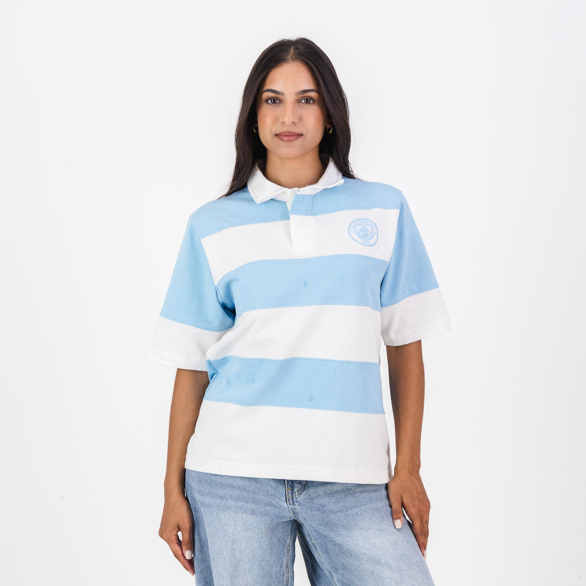 Manchester City Stripe SS Rugby Polo - Sky Blue