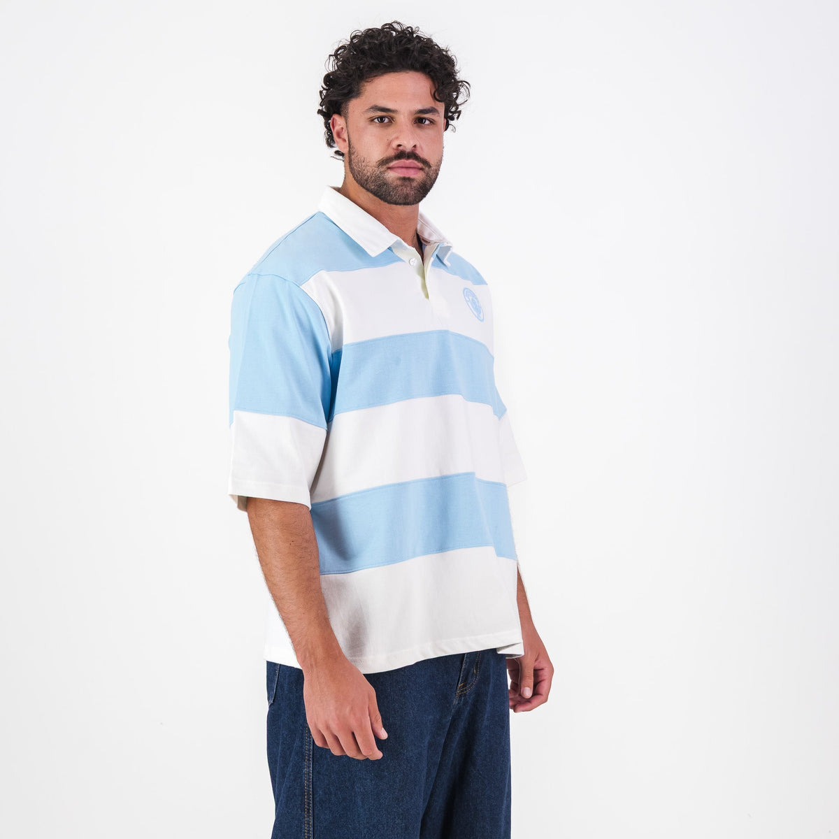 Manchester City Stripe SS Rugby Polo - Sky Blue