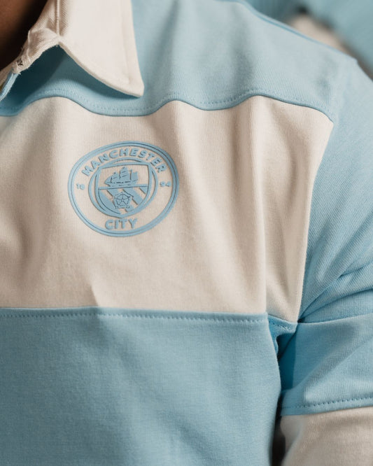 Manchester City Stripe SS Rugby Polo - Sky Blue