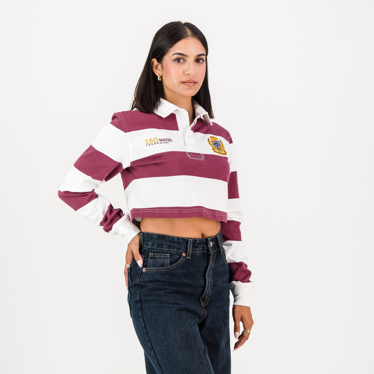 Schools Maties YD 8X8 Striped Crop-Maroon