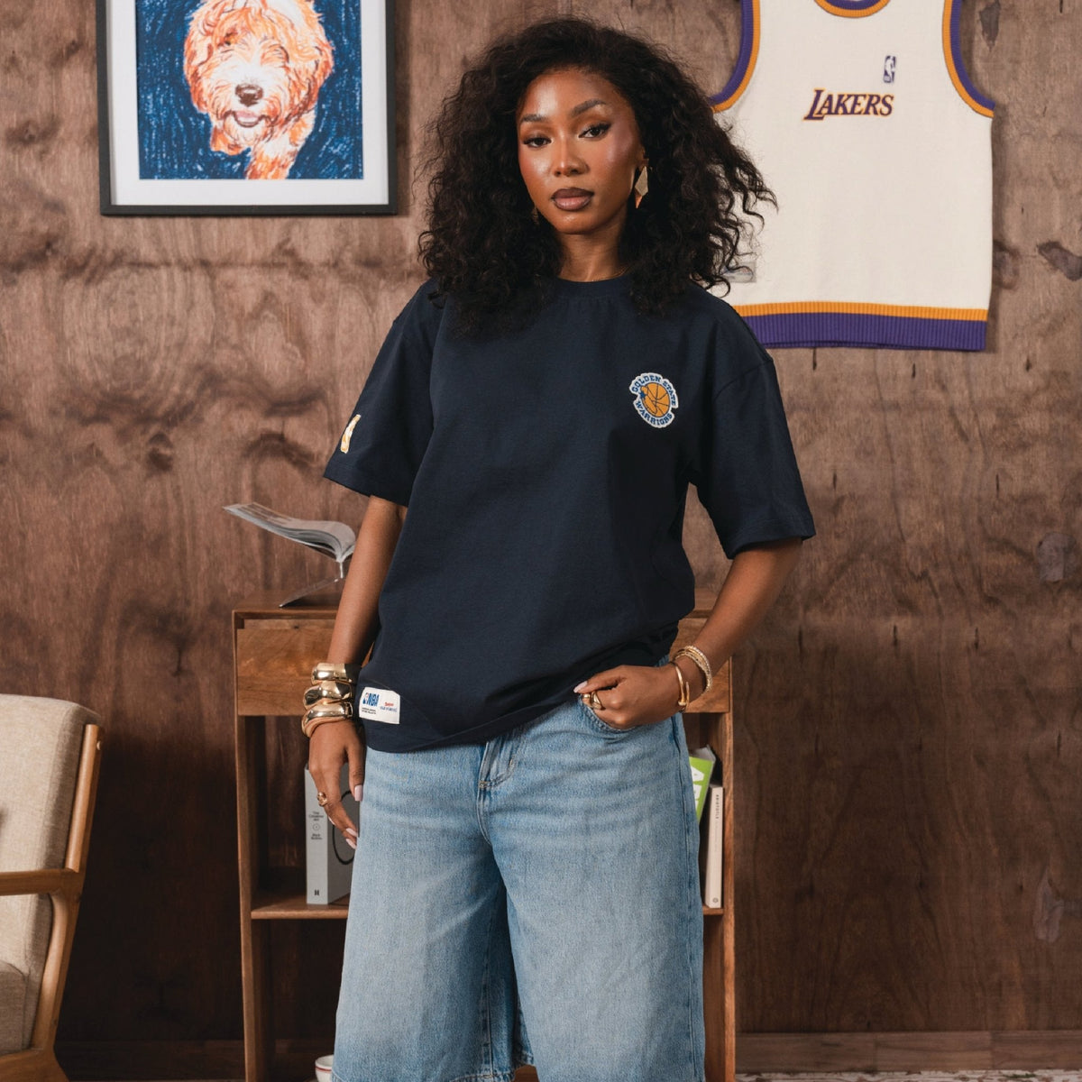 NBA Golden State Warriors Boxy Tee-Navy