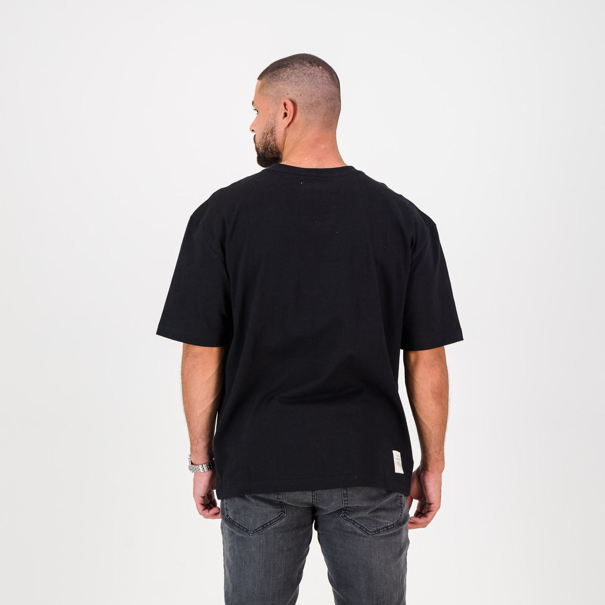 Old School Script Boxy Crew Tee-Black