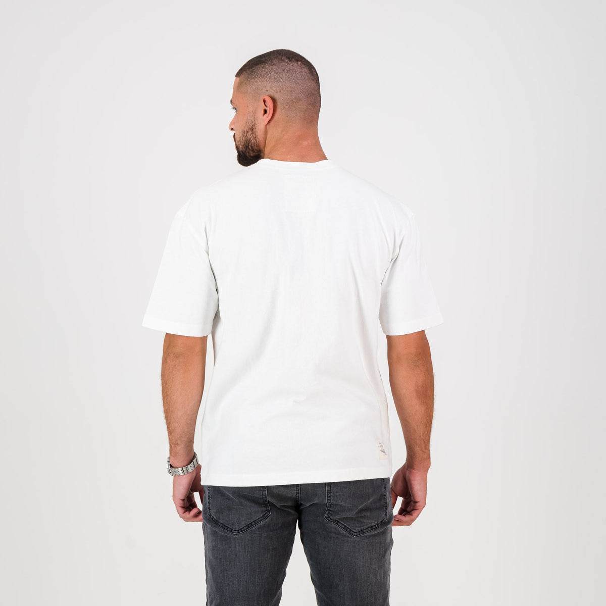 Old School Script Boxy Crew Tee-White