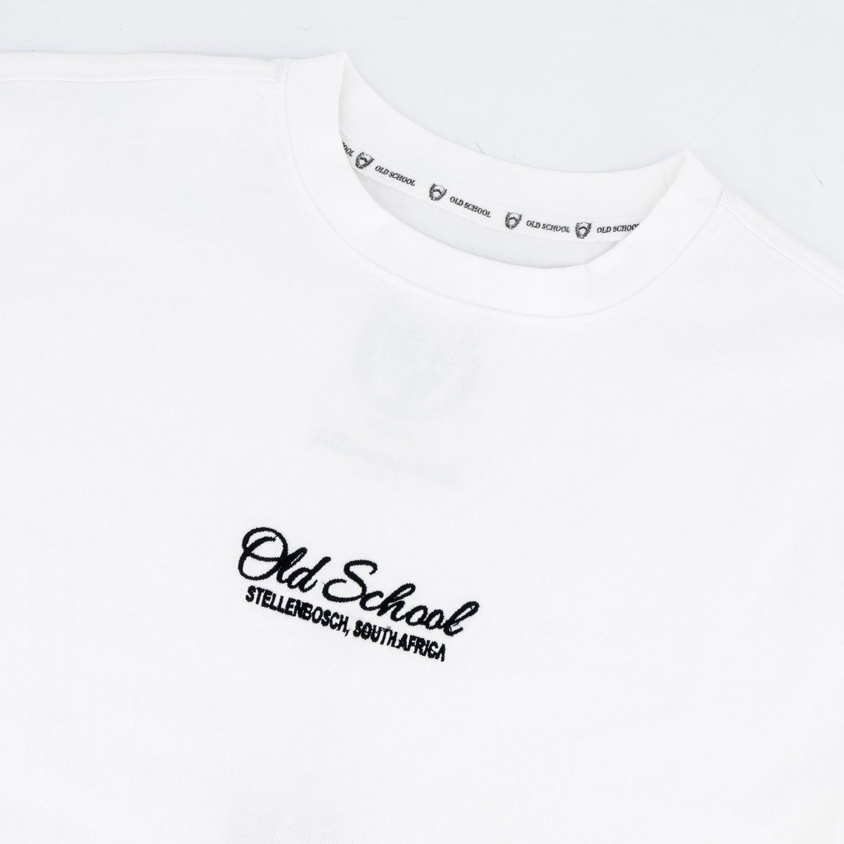Old School Script Boxy Crew Tee-White