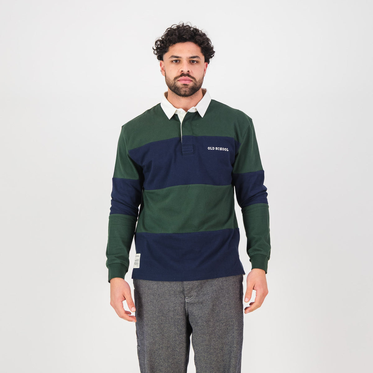Old School C&S Stripe LS Rugby Jersey-Navy