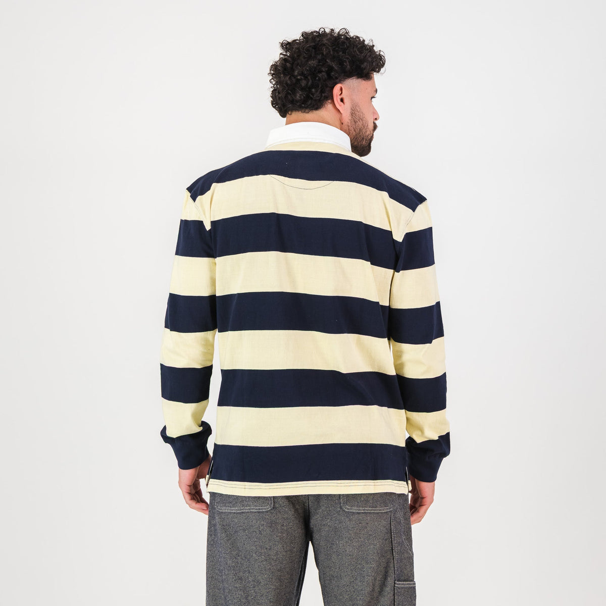 Old School YD Stripe 8X8 LS Rugby Jersey-Navy