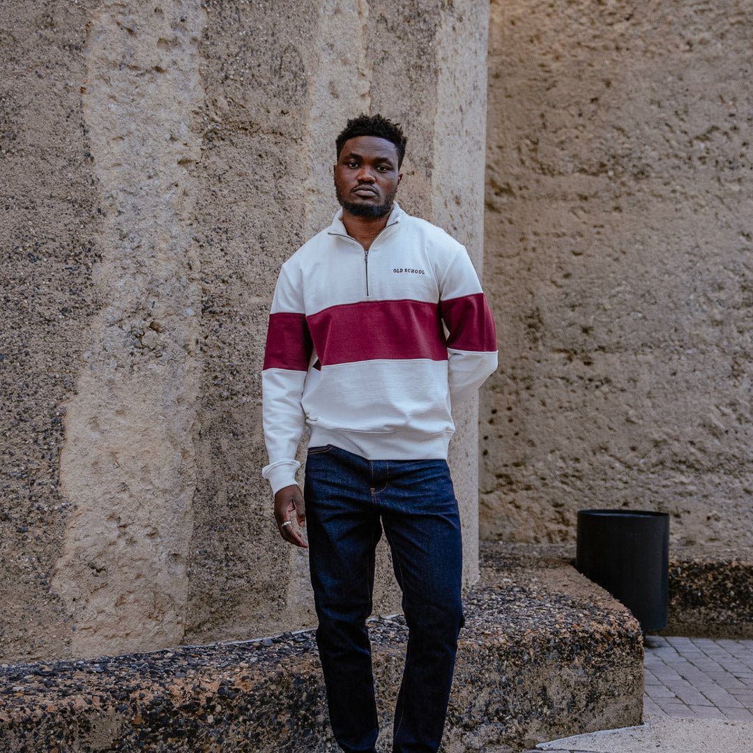 Old School Hoop Quarter Zip Sweat-Maroon