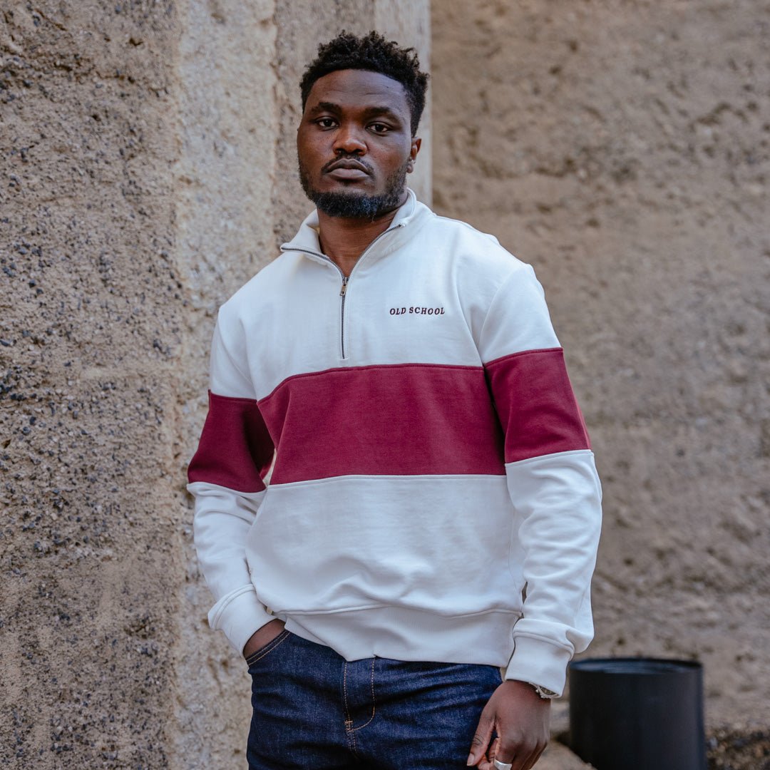 Old School Hoop Quarter Zip Sweat-Maroon