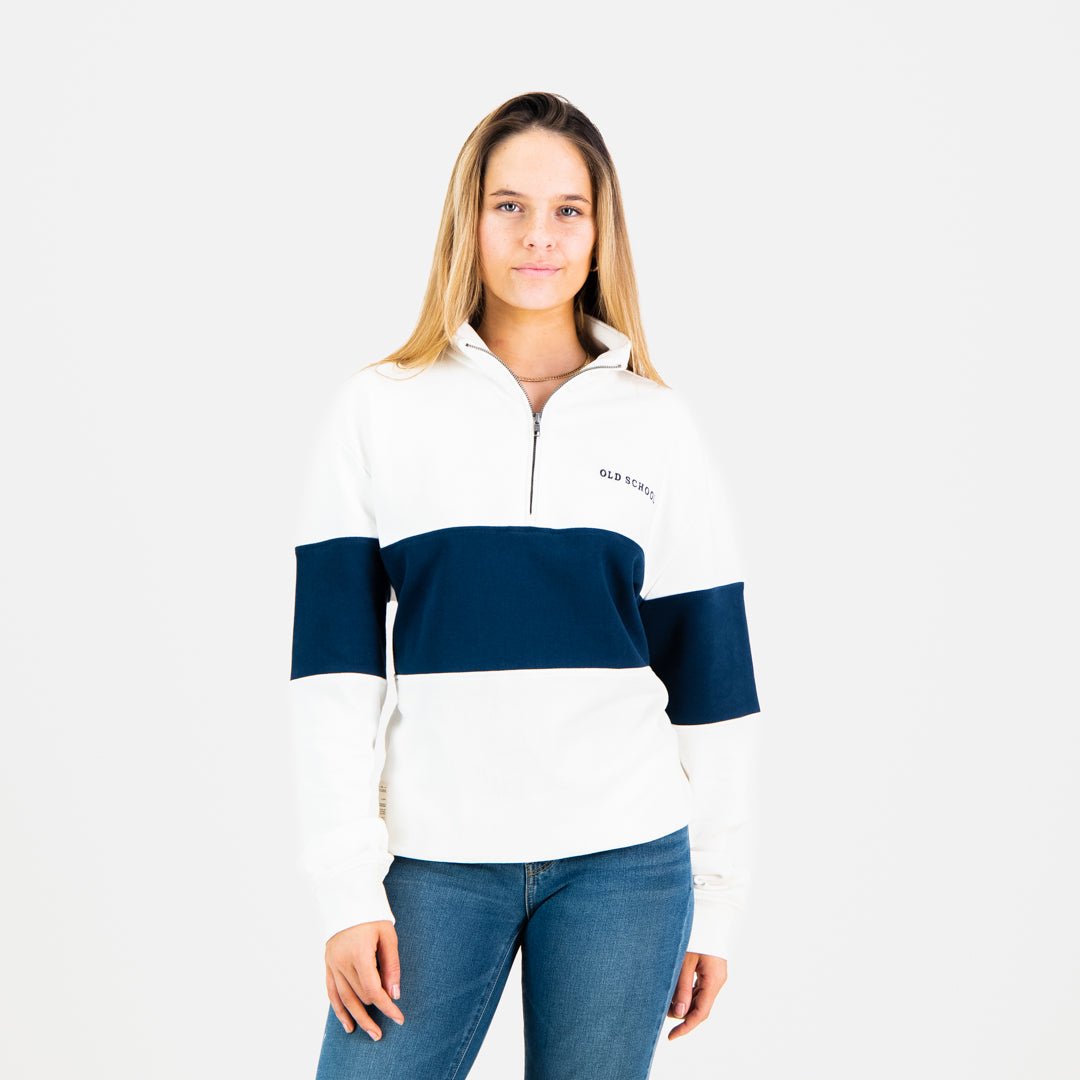 Old School Hoop Quarter Zip Sweat-Navy