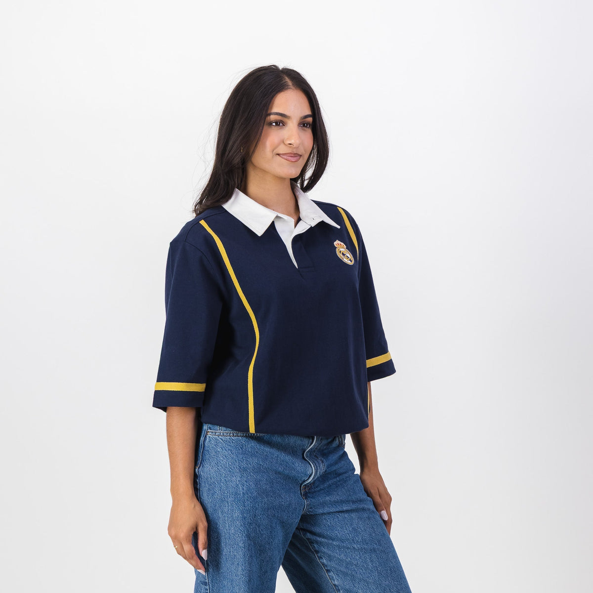Real Madrid Twill Tape Detail SS Rugby Polo-Navy