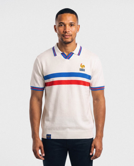 France Football Retro Stripe SS Knit Polo White