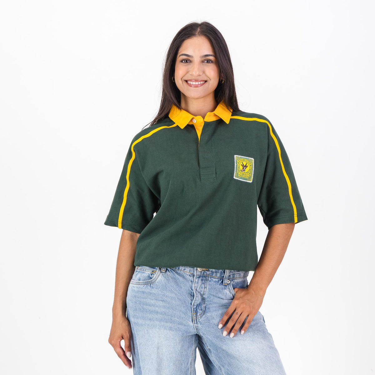 SA Supporters Twill Sleeve SS Rugby Jersey Raglan Green