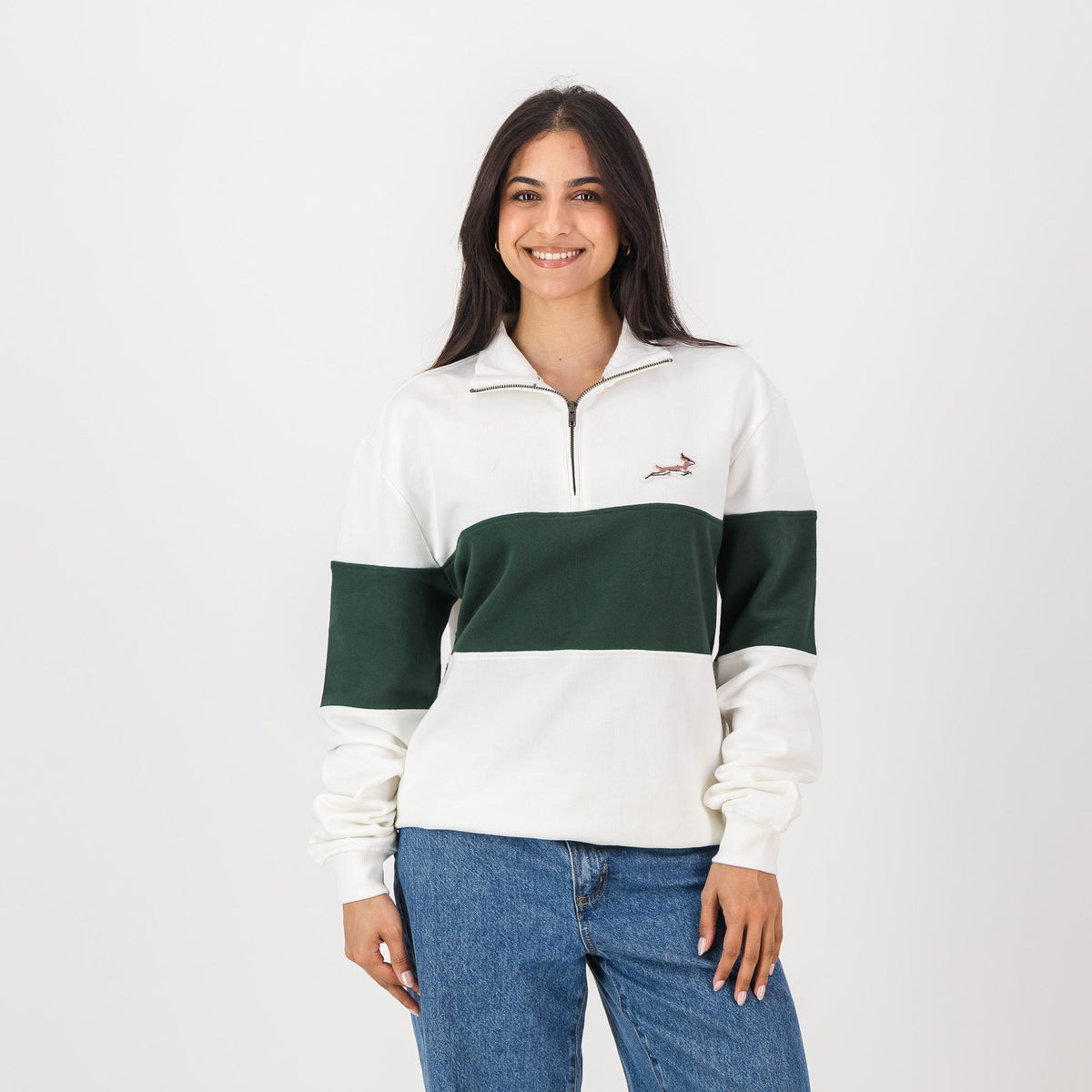 Springboks Classic Hoop Quarter Zip-Cloud Dancer