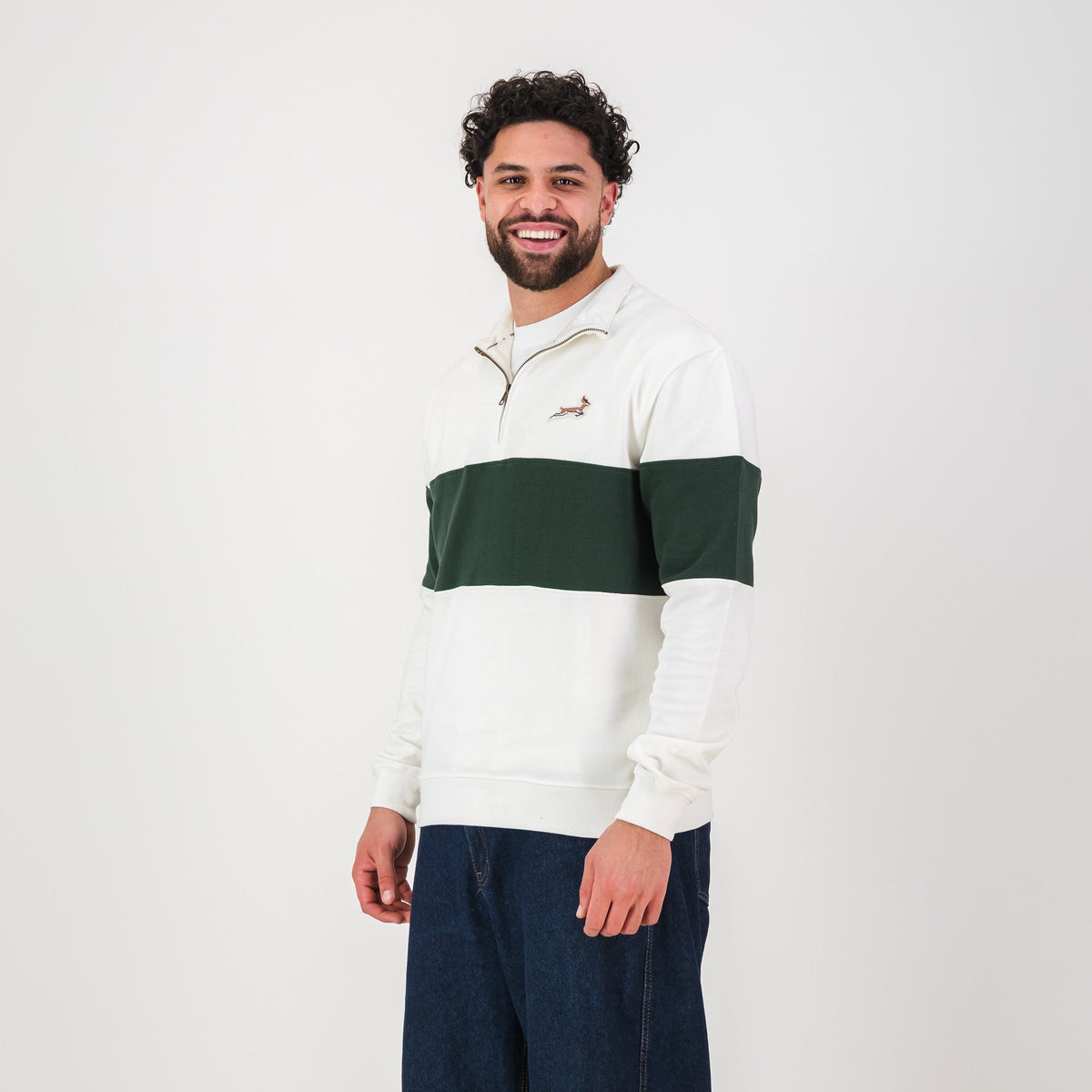 Springboks Classic Hoop Quarter Zip-Cloud Dancer