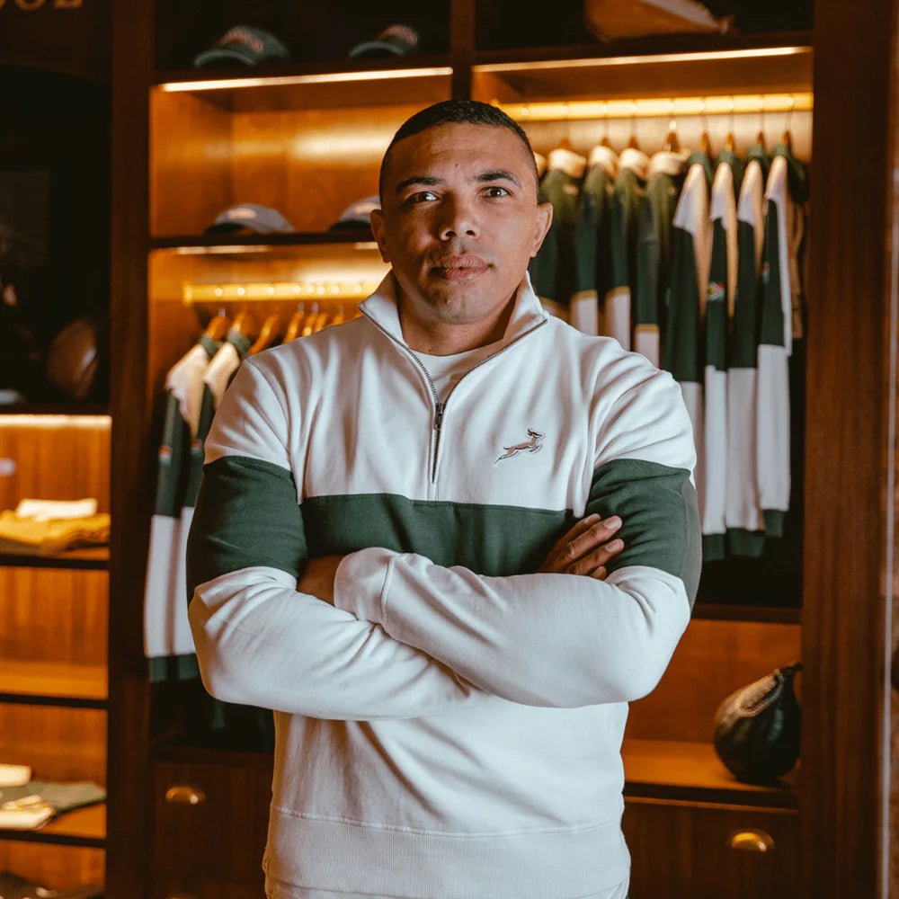Springboks Classic Hoop Quarter Zip-Cloud Dancer