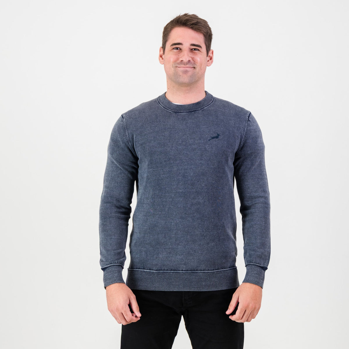 Springboks Overdyed Crew Neck Knit-Navy