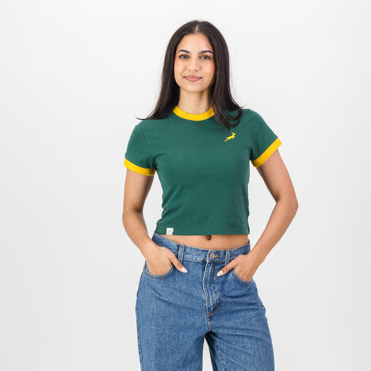 Springboks Ringer Crop Crew Tee - OS Green