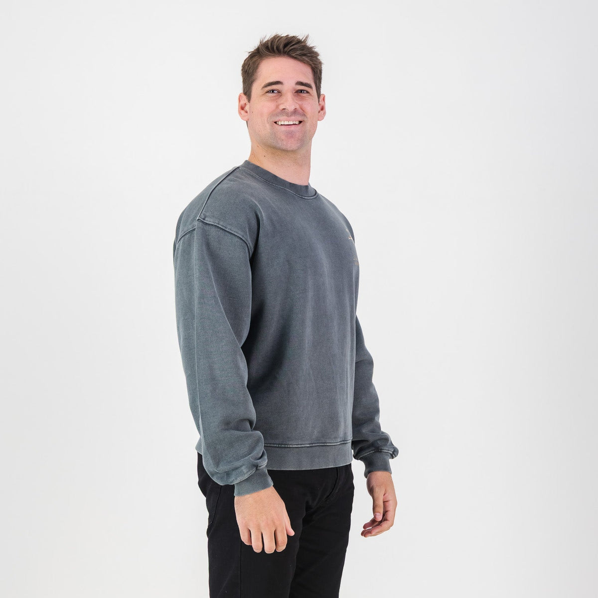 Stillknocks Acid Wash Crew Sweat- Turb Grey