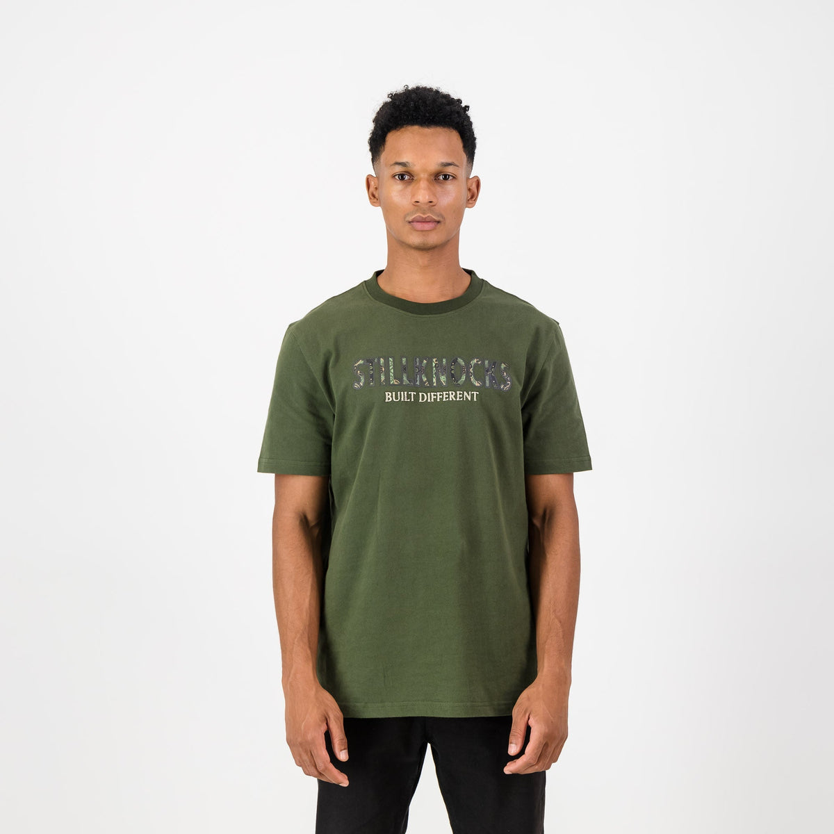 Stillknocks Built Diff Regular Crew Tee-Military Olive