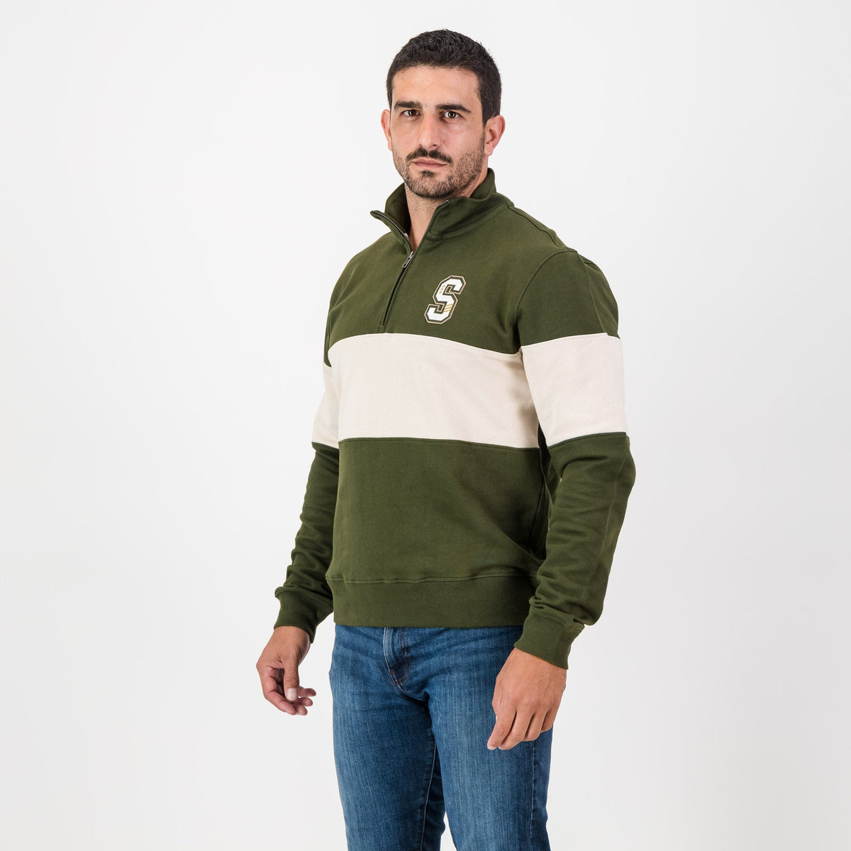 Stillknocks S Hoop Quarter Zip Sweat-Military Olive